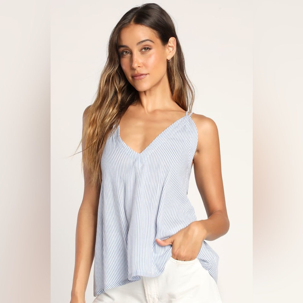 [Lulus] NWOT ✨ Adrift Navy Blue and White Striped Tank Top